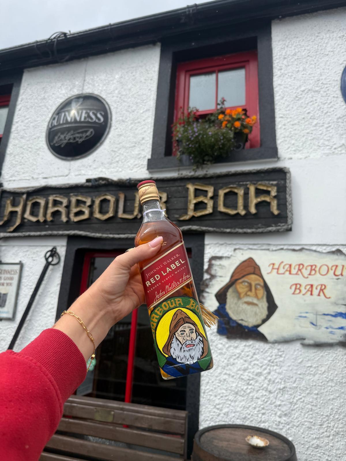Personalised hand painted bottle for Harbour Bar in Downings, Ireland