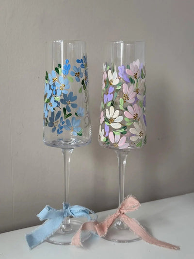 Floral hand painted champagne flute personalised gift