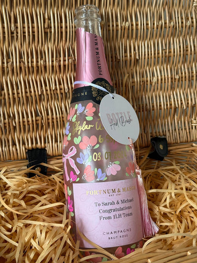 Personalised hand painted bottle for baby shower gift, bottle and brush