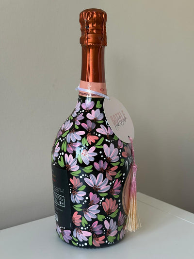 Bottle hand painted with  floral design birthday gift