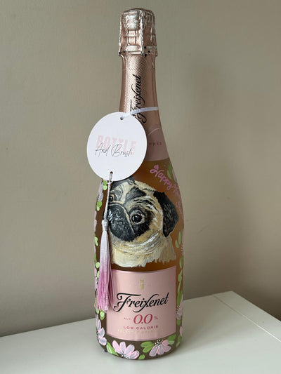 Bottle hand painted with pug portrait gift