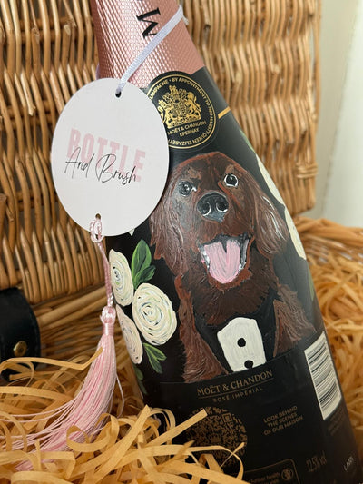 Dog lover personalised hand painted bottle for wedding gift