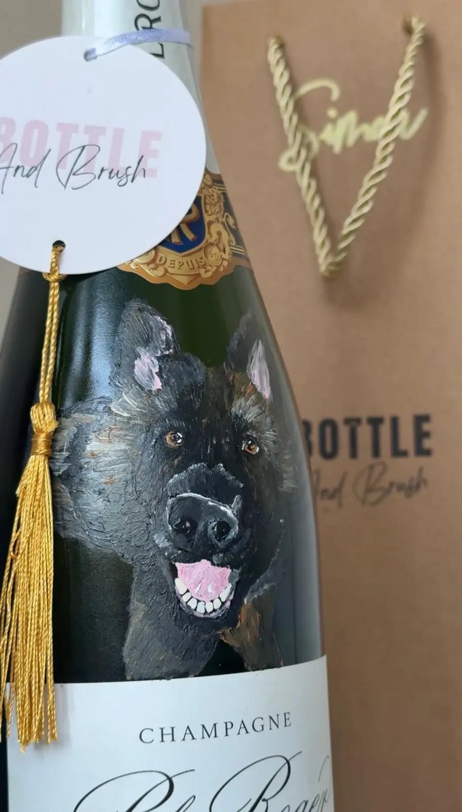 Simon Cowell pet portrait hand painted bottle gift Britain's got talent final