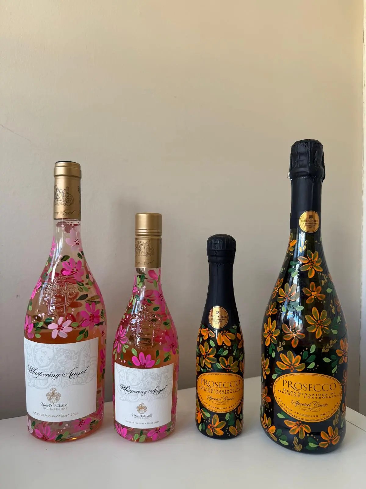 hand painted bottles, standard, half and miniature 