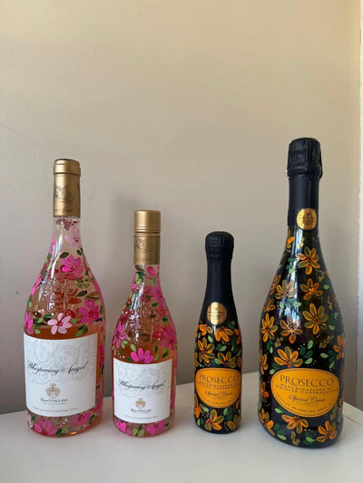 hand painted bottles, standard, half and miniature 